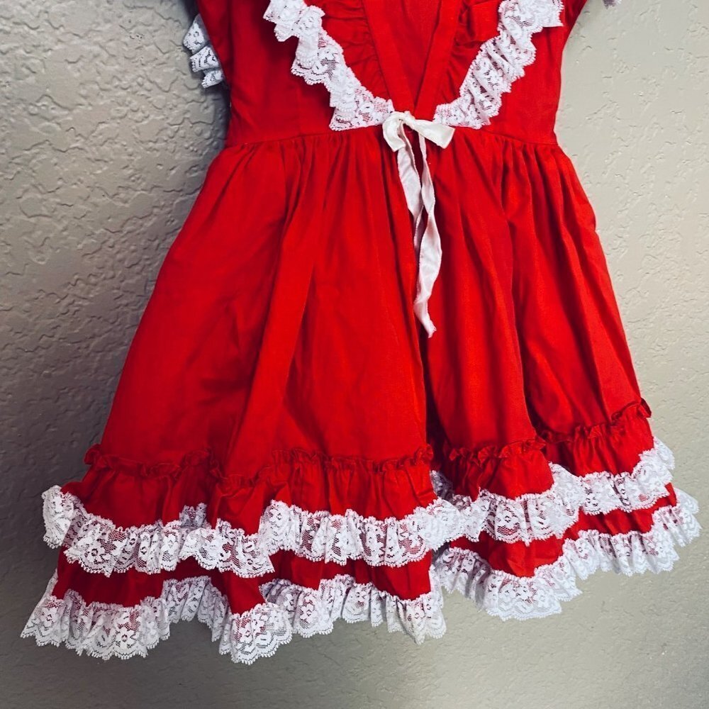 Vintage Betty Oden Girl Dress Size 7 Fire Engine Red Pageant Frilly Lace - Picture 8 of 11